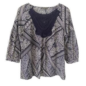 ADRIANNA PAPELL CROCHET GEOMETRIC BLOUSE SIZE SMALL NWOT
